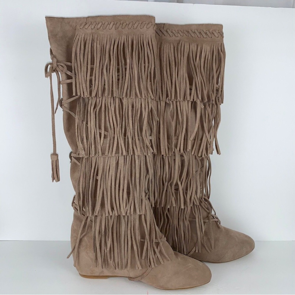 Steve Madden Fringe Wedge Knee High Boots